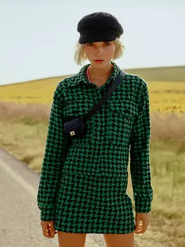 Женская твидовая куртка-рубашка в клетку с длинным рукавом и застежкой спереди на пуговицах Xside