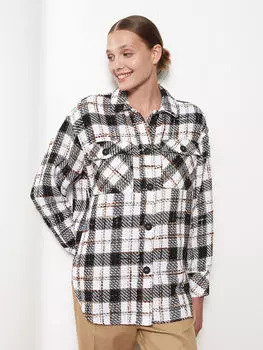 Женская твидовая куртка-рубашка в клетку с длинным рукавом и застежкой спереди на пуговицах LCW Vision