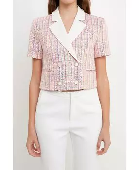 Женская твидовая куртка с пайетками с короткими рукавами endless rose, розовый