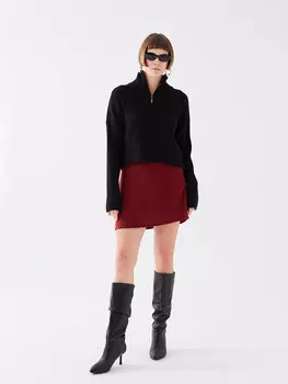 Женская твидовая юбка с узором и молнией на талии LCW Vision, бургундия