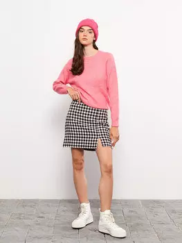 Женская твидовая юбка-труба в клетку LCW Casual, черный плед