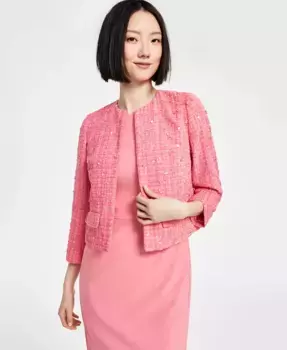 Женская твидовый жакет без воротника с открытой застежкой Anne Klein, розовый