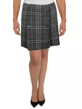 Женская юбка длиной до колена с запахом и пуговицами спереди Lauren Ralph Lauren, серый