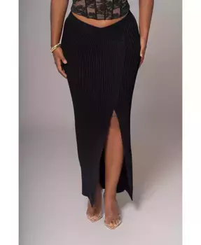 Женская юбка Hamptons с рубчиком и разрезом JLUXLABEL, черный