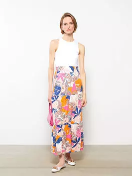 Женская юбка из вискозы с эластичным поясом и узором LCWAIKIKI Classic