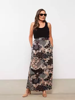 Женская юбка из вискозы с рисунком и эластичной резинкой на талии LCW Grace, бежевый с принтом