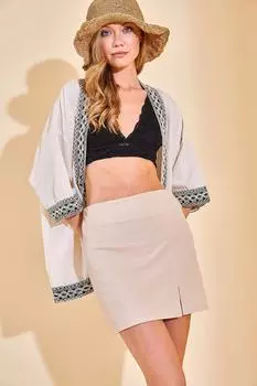 Женская юбка каменного цвета с разрезом XHAN, серый