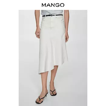 Женская юбка Mango асимметричная из чистого хлопка, белый