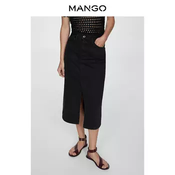 Женская юбка Mango джинсовая с разрезом, черный