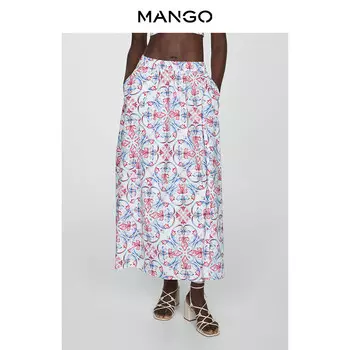 Женская юбка Mango из чистого хлопка с цветочным узором, красный