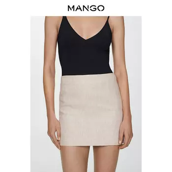 Женская юбка Mango льняная, светло-бежевый