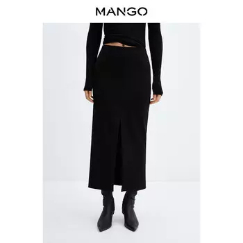 Женская юбка Mango с высокой талией и разрезом спереди, черный