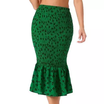 Женская юбка-миди с цветочным принтом, облегающая юбка-карандаш с высокой талией и русалкой ALLEGRA K, цвет Dark Green