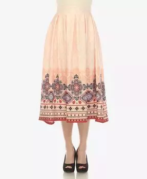 Женская юбка миди в складку с принтом «Бордюр» White Mark, оранжевый