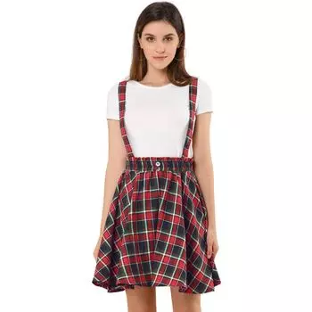Женская юбка на подтяжках, клетчатые мини-юбки в клетку с декором на пуговицах в клетку ALLEGRA K
