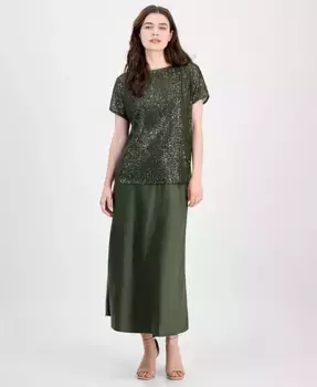 Женская юбка с косым кроем и расклешенным силуэтом на резинке Anne Klein, зеленый