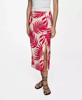 Женская юбка с разрезом и принтом MANGO, бежевый