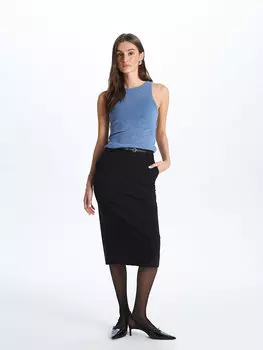 Женская юбка стандартного кроя с поясом на талии LCW Casual, новый черный