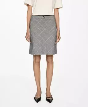 Женская юбка в клетку с декоративным бантом MANGO, серый