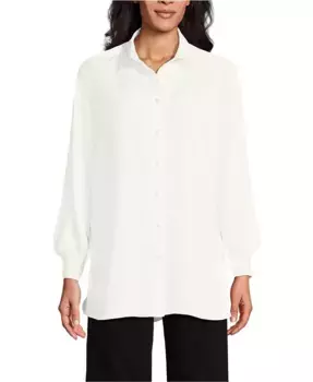 Женская удлиненная туника с длинными рукавами и пуговицами из атласа oversize Lands' End, белый
