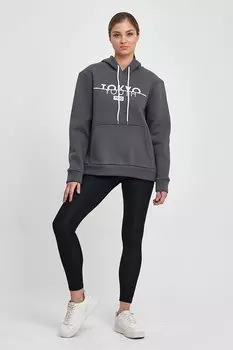 Женская удобная литая флисовая толстовка с капюшоном и карманом кенгуру в 3 нити с принтом Токио Spr24swk12 Sperlife, светло-серый