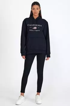 Женская удобная литая флисовая толстовка с капюшоном и карманом кенгуру в 3 нити с американским принтом spr24swk01 Sperlife, черный