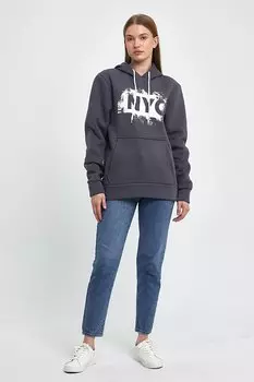 Женская удобная толстовка из 3-ниточного флиса с капюшоном и принтом NYC spr24swK09 Sperlife, светло-серый