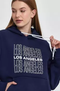 Женская удобная толстовка из 3-ниточного флиса с капюшоном и принтом Los Angeles spr24swK10 Sperlife, темно-синий