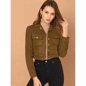 Женская укороченная байкерская куртка из искусственной замши с отложным воротником ALLEGRA K