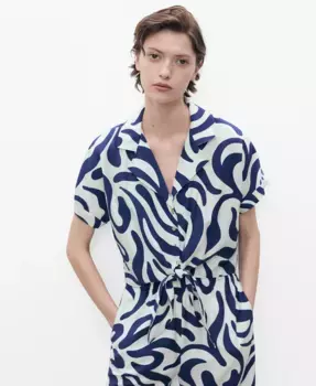 Женская укороченная блуза с цветочным принтом и узлом MANGO, коричневый/бежевый