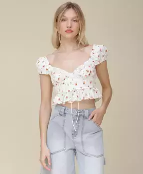 Женская укороченная блуза с плиссированной кокеткой из хлопка с принтом Avec Les Filles, белый