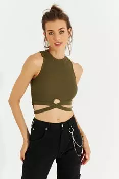 Женская укороченная блузка цвета хаки с перекрестными полосами на талии CY329 Cool & Sexy