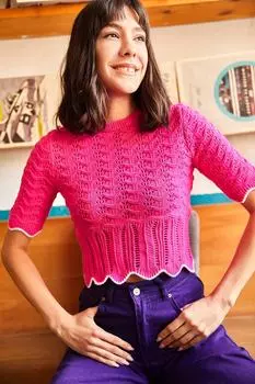 Женская укороченная блузка из ажурного трикотажа цвета фуксии Olalook, розовый