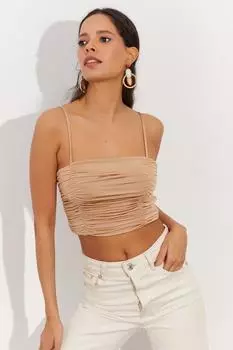 Женская укороченная блузка из норки с драпировкой LPP1216 Cool & Sexy, бежевый