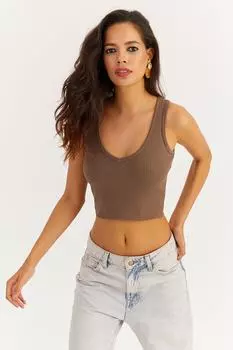 Женская укороченная блузка из норки с v-образным вырезом Cool & Sexy, коричневый