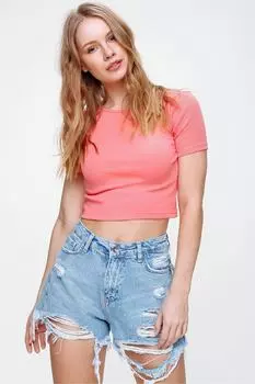 Женская укороченная блузка лососевого кроя Trend Alaat Stili, розовый