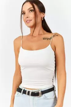 Женская укороченная блузка с бретельками цвета экрю на подкладке armonika