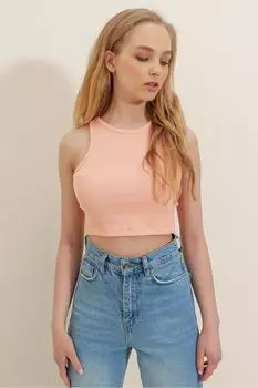 Женская укороченная блузка с круглым вырезом ALC-X6111 Trend Alaat Stili, розовый