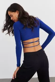 Женская укороченная блузка Saks с открытой талией G115 Cool & Sexy, темно-синий