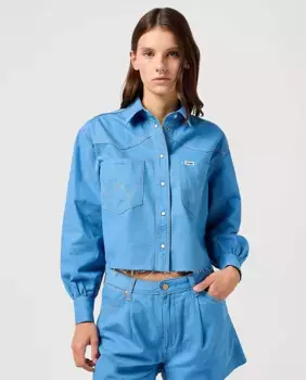 Женская укороченная джинсовая рубашка с длинным рукавом Wrangler, индиго