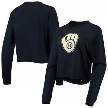Женская укороченная футболка из джерси с длинными рукавами New Era Navy Milwaukee Brewers Baby New Era