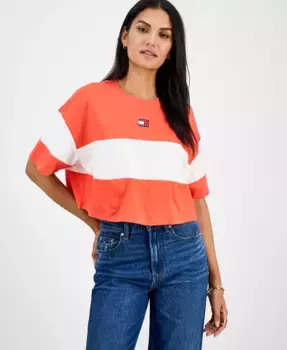 Женская укороченная футболка из хлопка с цветными блоками Tommy Jeans, мультиколор