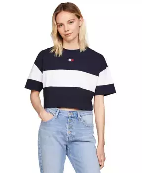 Женская укороченная футболка из хлопка с цветными блоками Tommy Jeans, мультиколор