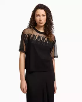 Женская укороченная футболка из тюля и хлопка Armani Exchange, черный