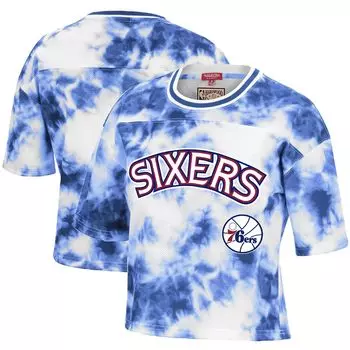 Женская укороченная футболка Mitchell & Ness Royal/White Philadelphia 76ers Hardwood Classics Tie-Dye