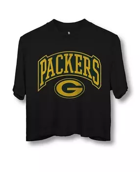 Женская укороченная футболка NFL Green Bay Packers Blitz с воротником-стойкой Junk Food Clothing, черный
