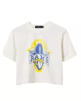 Женская укороченная футболка NFL Los Angeles Rams Junk Food Clothing с воротником-стойкой и воротником-стойкой, белый