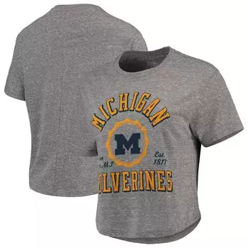 Женская укороченная футболка Pressbox Grey Michigan Wolverines Bishop Tri-Blend Knobi