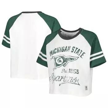 Женская укороченная футболка реглан белого цвета Michigan State Spartans Melange Beaumont