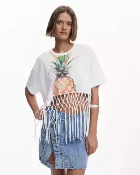 Женская укороченная футболка с ананасом Desigual, белый